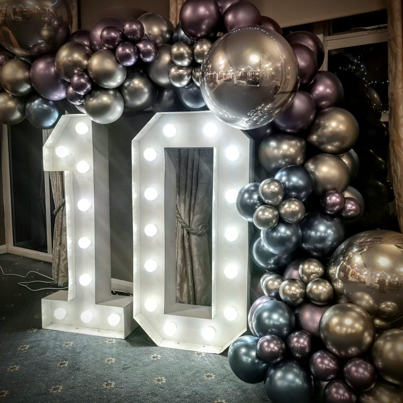 Luxury Balloon Arch over light up numbers